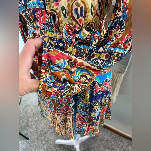 Zara Multicolor Paisley Boho Fit & Flare Long Sleeves Mini dress with belt S - Picture 9 of 11